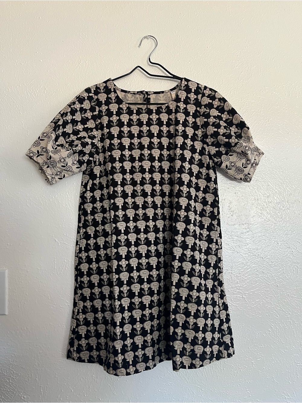 Uncle Frank Black Dress with Cream Floral Motif